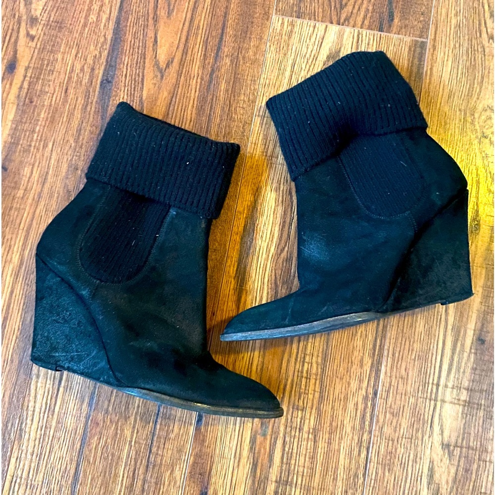 Givenchy Pointed Toe Suede with Ribbed Knit Sock Wedge Bootie Size 7.5